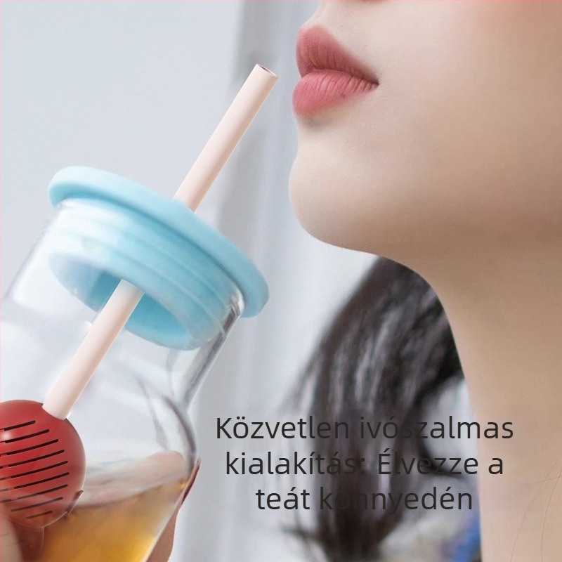 Magas hőmérsékletnek ellenálló teafilter szívószállal – otthoni teafőzéshez, tealevelek szűrő, virágtea golyó infúzorral és tartóval