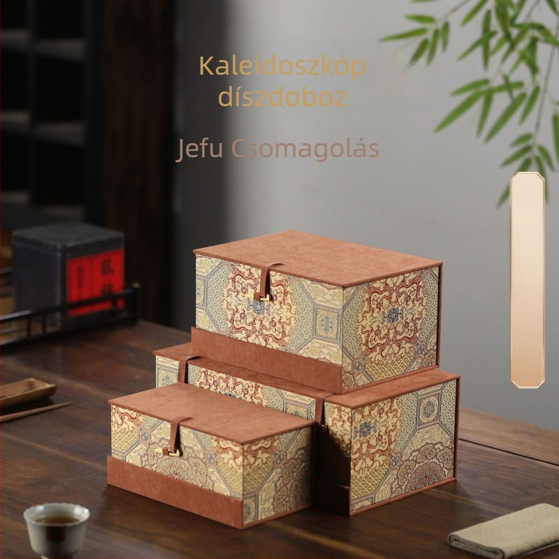 Kaléidoszkópos készlet doboz, új kínai stílusú lila agyag teáskészlet tároló brokát doboz, Jianzhan gaiwan ajándékdoboz