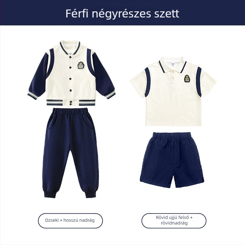 Gyermekeknek szóló tavasz–ősz iskolai egyenruha készlet, óvoda és első osztályosok részére, három részes készlet