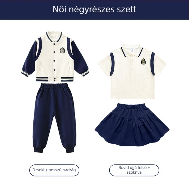 Gyermekeknek szóló tavasz–ősz iskolai egyenruha készlet, óvoda és első osztályosok részére, három részes készlet