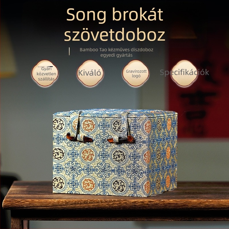 Song brokát nagy doboz retro kínai stílusú lila agyag teáskannához és porcelán készlethez, pecsét, ajándék tárolás