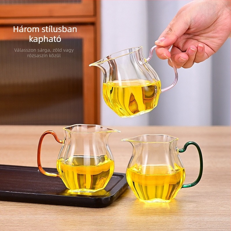 Személyre szabott üveg teáskészlet fogantyúval, magas hőálló boroszilikát üvegből, tea elválasztó, zöld teához, új kínai stílus