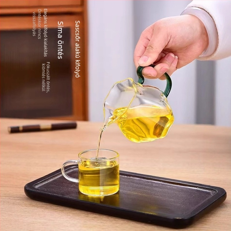 Személyre szabott üveg teáskészlet fogantyúval, magas hőálló boroszilikát üvegből, tea elválasztó, zöld teához, új kínai stílus