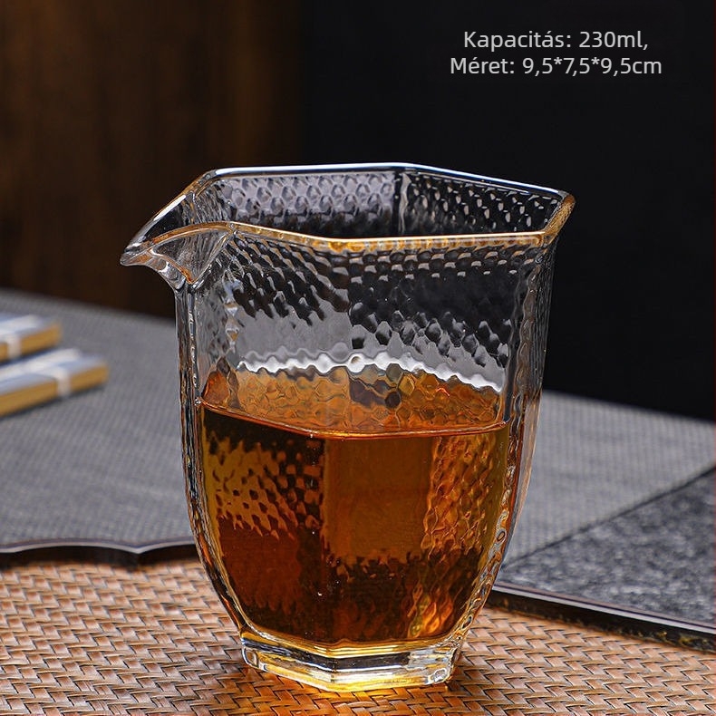 Hatszögletű átlátszó üvegpohár egyenletes teaosztáshoz, kis méret, kézzel készített japán stílusú teafilter-készlet