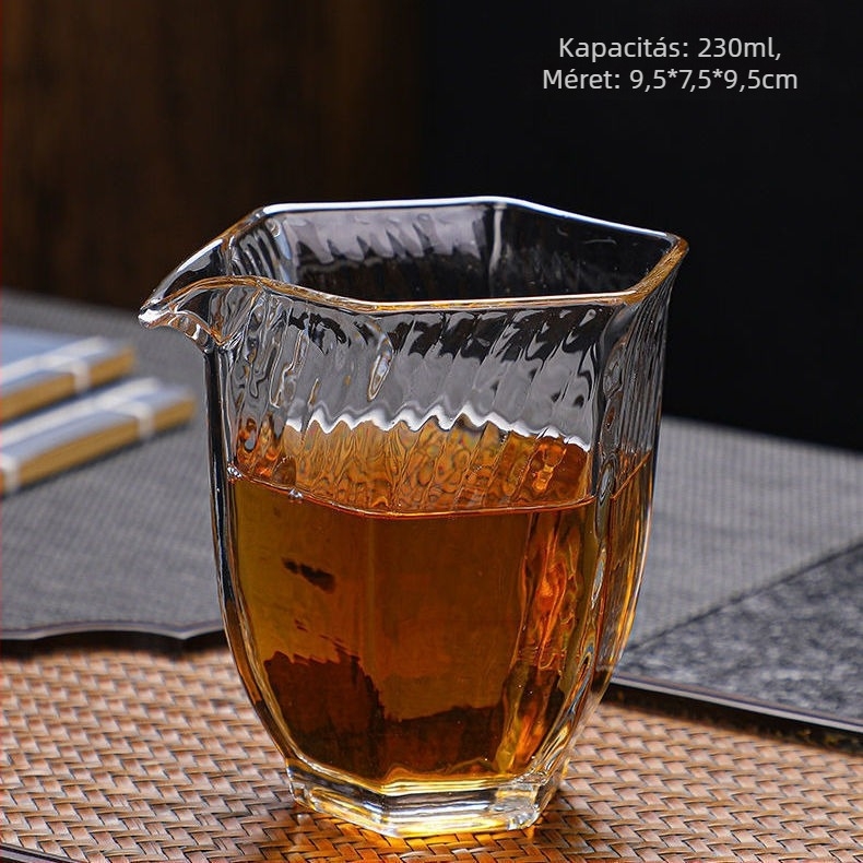Hatszögletű átlátszó üvegpohár egyenletes teaosztáshoz, kis méret, kézzel készített japán stílusú teafilter-készlet