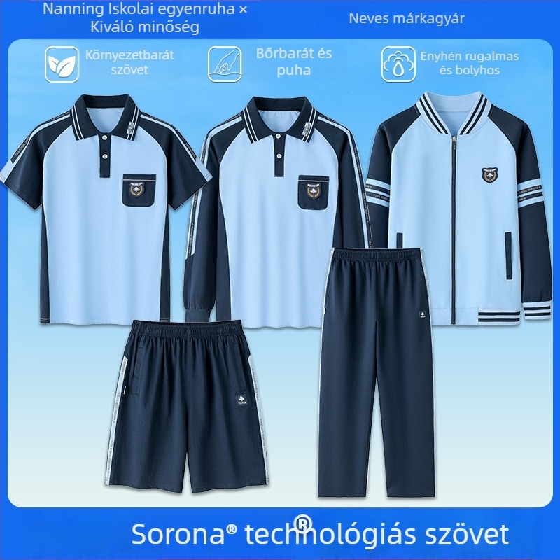 Téli iskolai egyenruha két részből álló készlet: cipzáros kabát és nadrág, általános iskolásoknak és középiskolásoknak, uniszex.