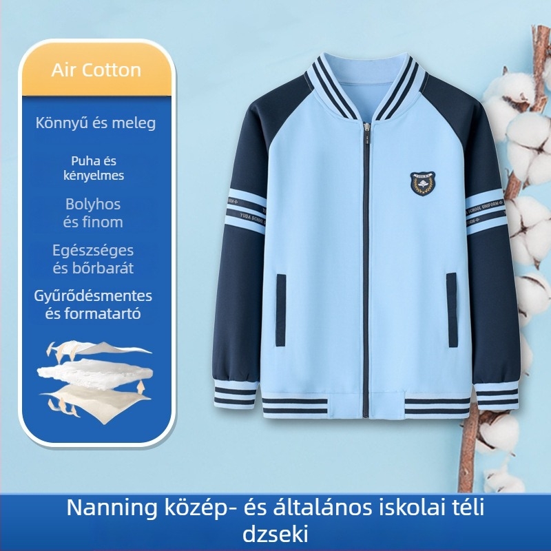 Téli iskolai egyenruha két részből álló készlet: cipzáros kabát és nadrág, általános iskolásoknak és középiskolásoknak, uniszex.