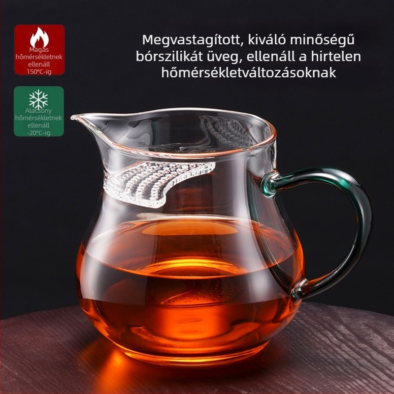 Gongfu teás csésze, magas hőálló boroszilikát üvegből, integrált szűrővel és tea szeparátorral, nyílt lángon használható, szivárgásmentes