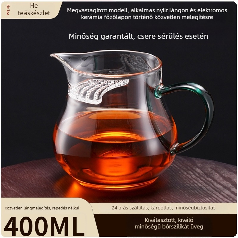 Gongfu teás csésze, magas hőálló boroszilikát üvegből, integrált szűrővel és tea szeparátorral, nyílt lángon használható, szivárgásmentes