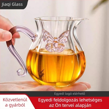 Átlátszó, kiváló minőségű boroszilikát üvegből készült teáskészlet hibiszkusz mintával, teás tálcával és tealeválasztóval