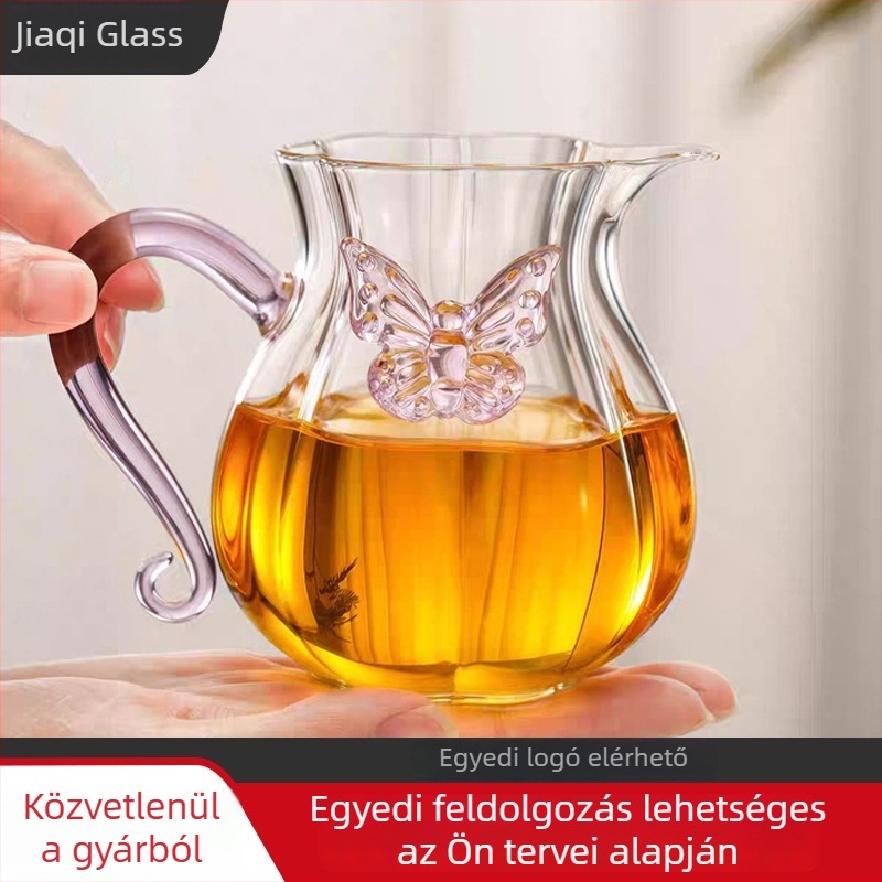 Átlátszó, kiváló minőségű boroszilikát üvegből készült teáskészlet hibiszkusz mintával, teás tálcával és tealeválasztóval