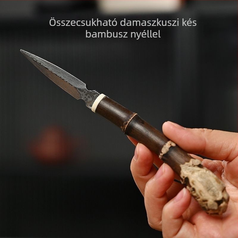 Természetes lilás bambuszból készült teáskés és teás tű, szegmentált nyéllel, Pu'er teakekszhez, teáskészlet kiegészítői.