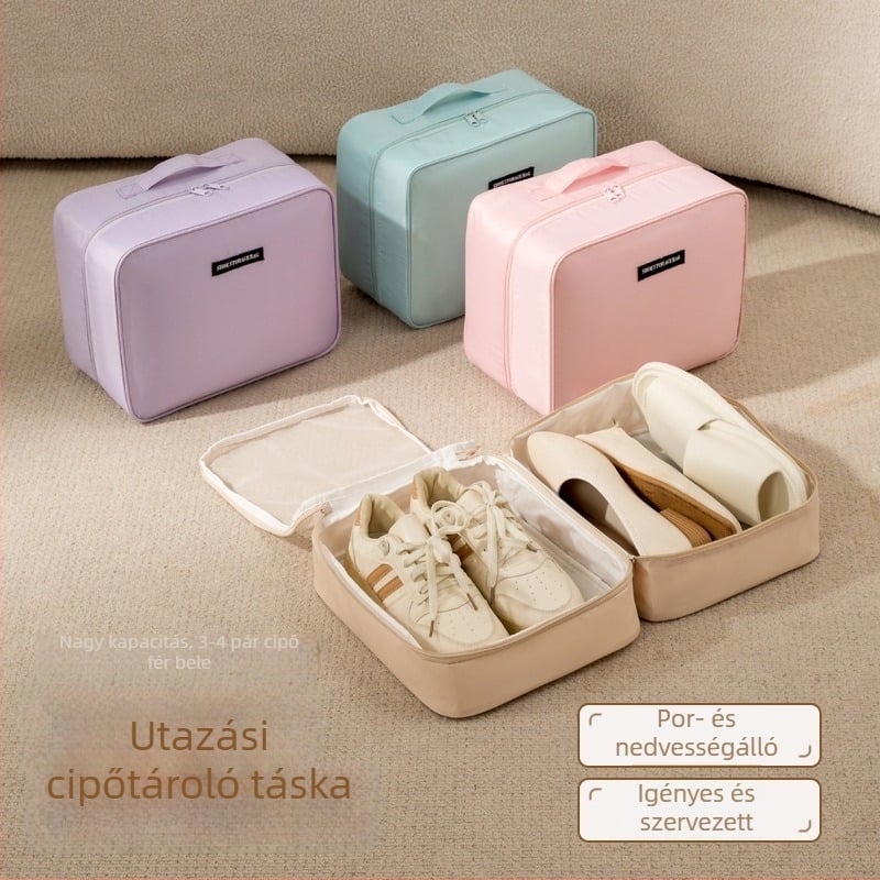 Két rétegű utazó cipőtaska - vízálló, porvédő, hordozható, összecsukható cipő tároló