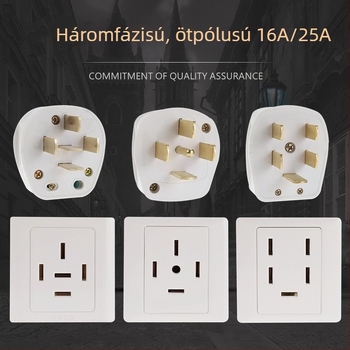 86 típusú falra szerelt hálózati aljzat 440V, háromfázisú ötpólusú ipari aljzat, 16A/25A, 380V ötvezetékes klímaberendezés dugó