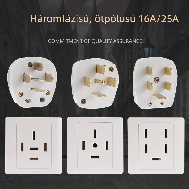 86 típusú falra szerelt hálózati aljzat 440V, háromfázisú ötpólusú ipari aljzat, 16A/25A, 380V ötvezetékes klímaberendezés dugó