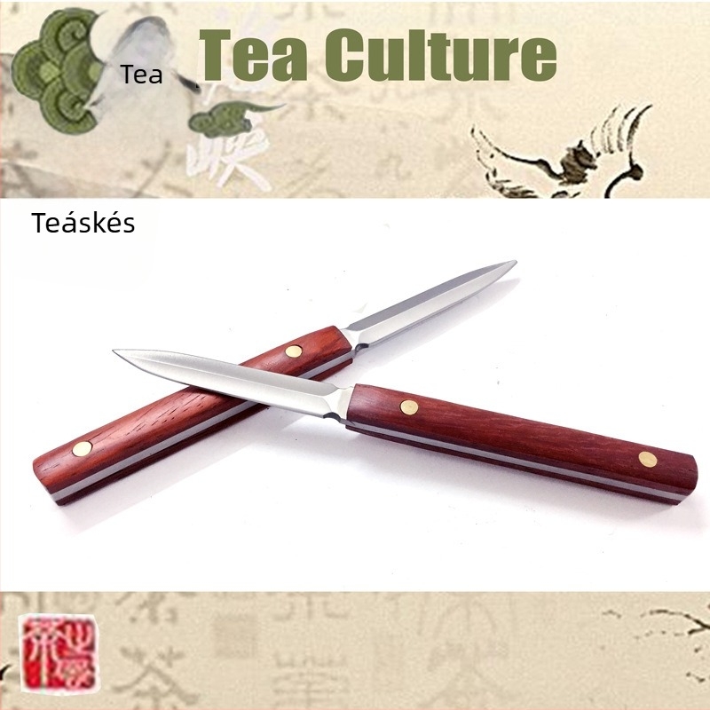 Rosewood teáskés, rozsdamentes acél Pu'er tea ceremóniája kiegészítők, teáskúp és tea tű