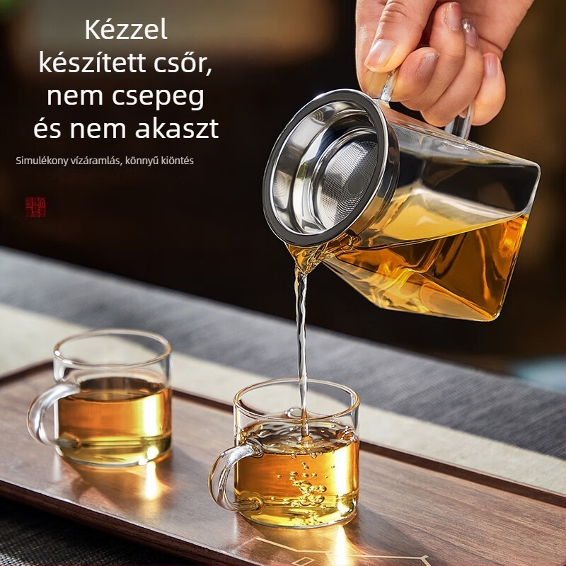 Hőálló, átlátszó boroszilikát üvegből készült teáskészlet, szeparátorral és teaceremóniához tartozó tálcával
