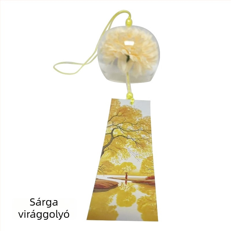 Virágos szélharang japán stílusú üvegfedéllel, kültéri vízálló függő dekoráció