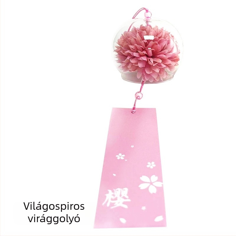 Virágos szélharang japán stílusú üvegfedéllel, kültéri vízálló függő dekoráció