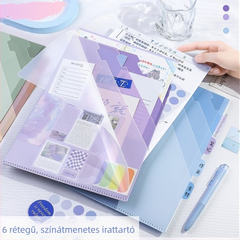 Gradient L-alakú, nagy nyílású és nagy kapacitású mappa diákok dokumentumainak tárolására, 6 rekeszes rendszerező
