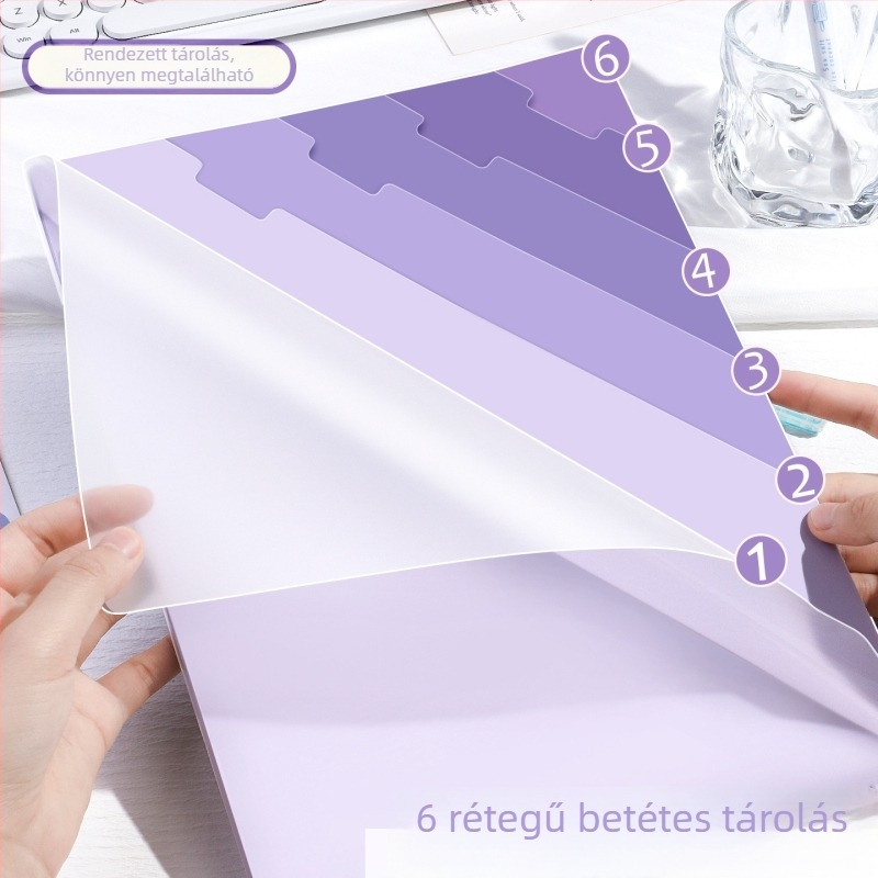Gradient L-alakú, nagy nyílású és nagy kapacitású mappa diákok dokumentumainak tárolására, 6 rekeszes rendszerező