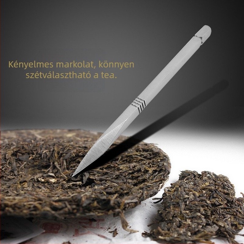 Rozsdamentes acél teás eszközök: teázó tű, teás kés, Pu'er tea tégla nyitó, te konusz, te tégla, te osztó eszköz