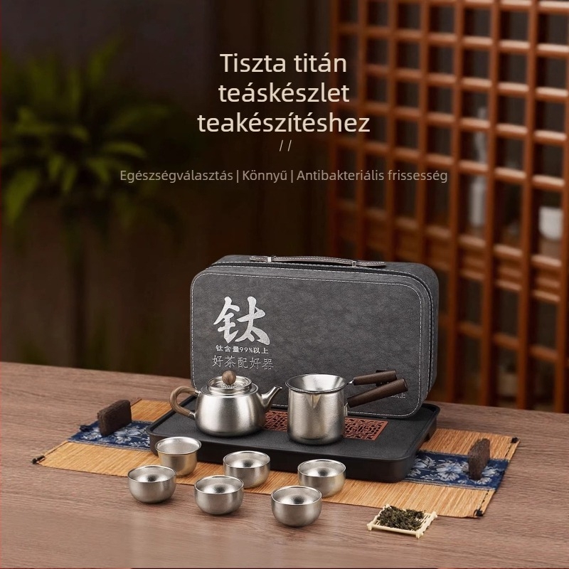 Tiszta titánból készült teáskészlet Kung-Fu tea szertartáshoz, otthoni és kültéri használatra, prémium luxus ajándék
