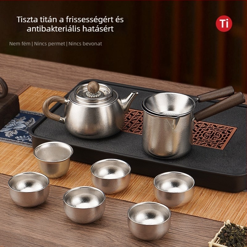 Tiszta titánból készült teáskészlet Kung-Fu tea szertartáshoz, otthoni és kültéri használatra, prémium luxus ajándék