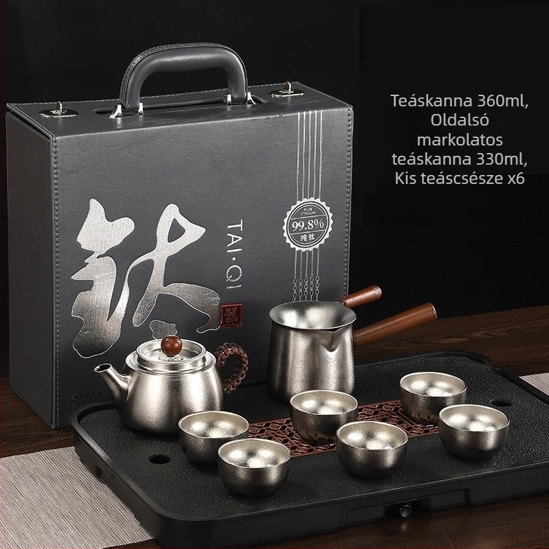 Tiszta titánból készült teáskészlet Kung-Fu tea szertartáshoz, otthoni és kültéri használatra, prémium luxus ajándék