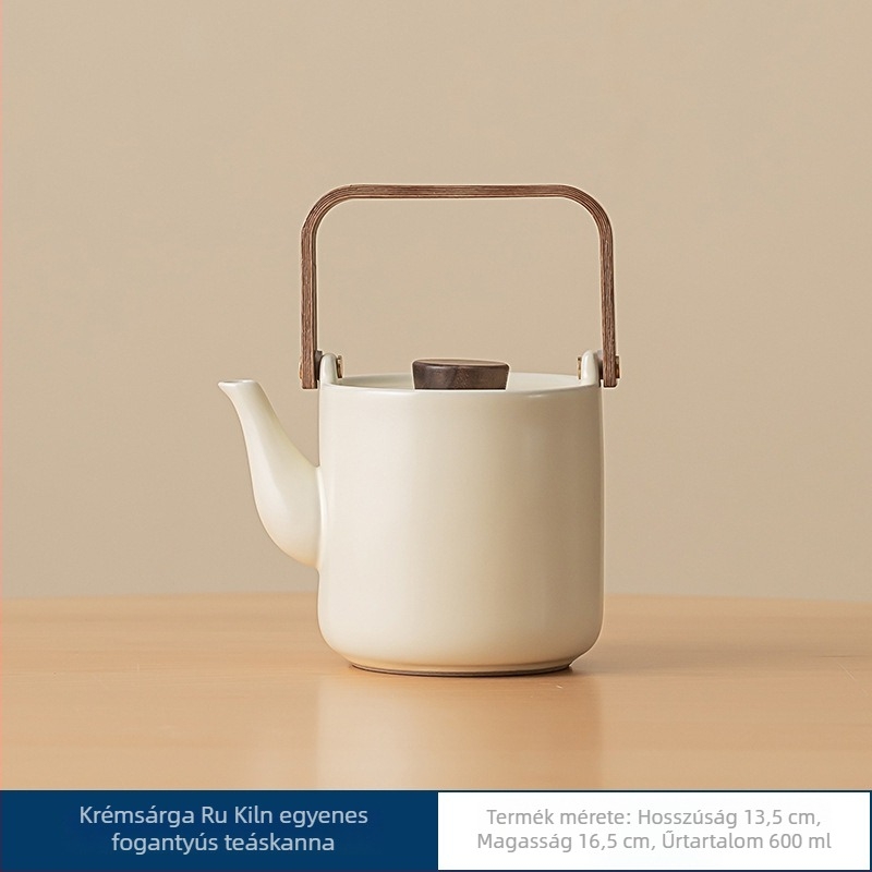 Beige Ru kiln porcelán teáskanna emelő fogantyúval – nagy kapacitású, kínai stílusú szűrő teáskanna Gongfu teáskészlethez