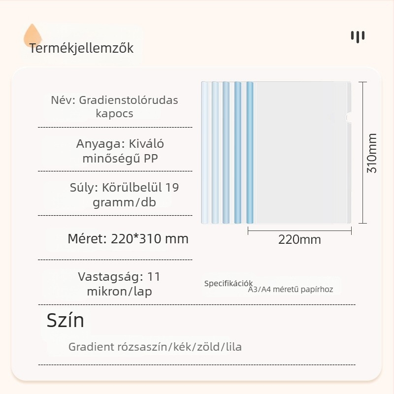 Morandi színű egyoldalas A4-es dokumentumtartó, tekerő-klippel, átlátszó, megerősített, diákoknak