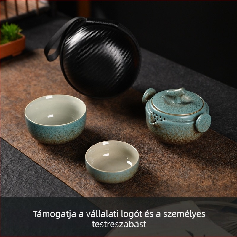 Utazási teás készlet kempingezéshez – hordozható, egy teáskanna és két csésze, Gongfu-stílusú tea