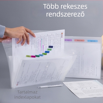 A4-es többszintes akordeon mappa átlátszó betétekkel, dokumentumokhoz, iskolai és irodai használatra