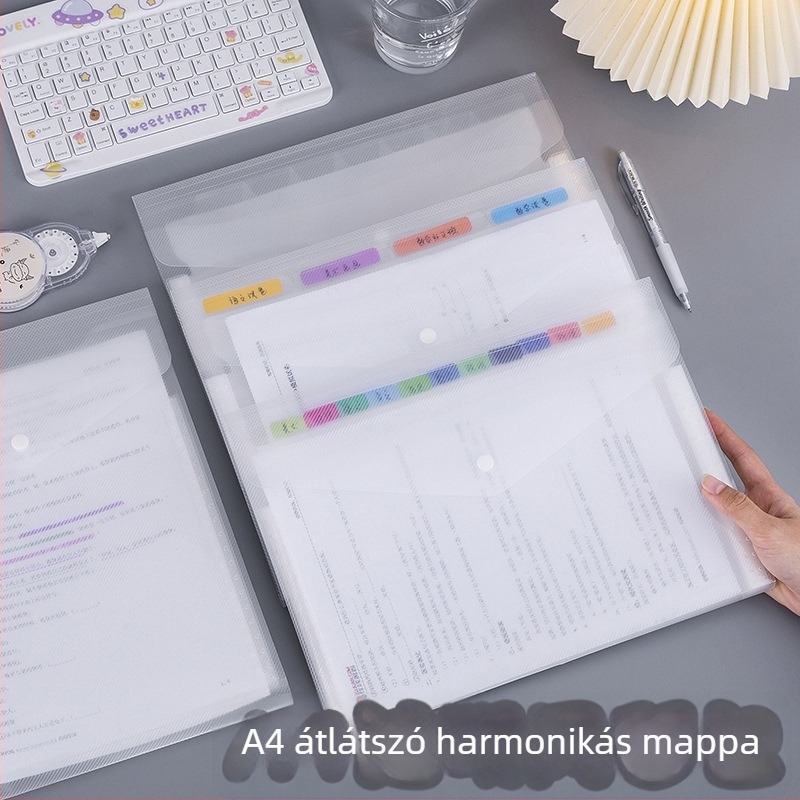 A4-es többszintes akordeon mappa átlátszó betétekkel, dokumentumokhoz, iskolai és irodai használatra
