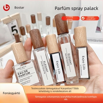 10 ml hordozható retro parfüm üveg, átlátszó üveg, fa fedél, permetező