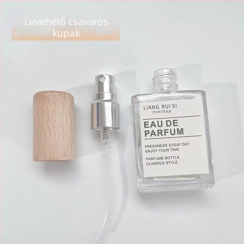 10 ml hordozható retro parfüm üveg, átlátszó üveg, fa fedél, permetező