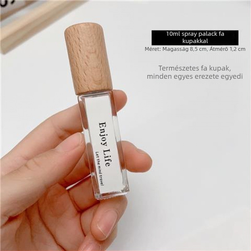 10 ml hordozható retro parfüm üveg, átlátszó üveg, fa fedél, permetező
