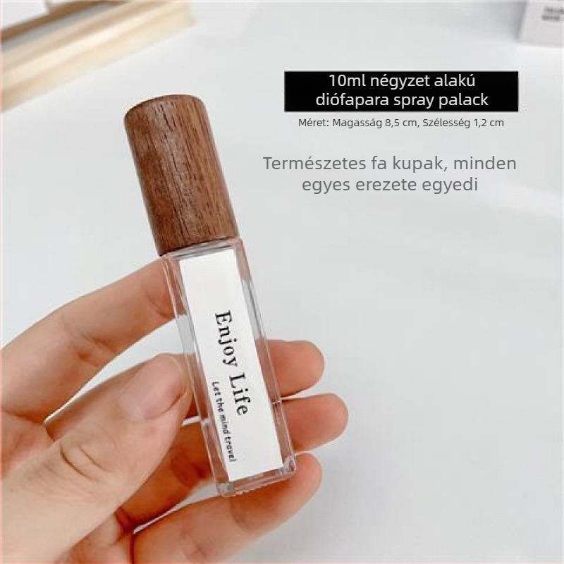 10 ml hordozható retro parfüm üveg, átlátszó üveg, fa fedél, permetező