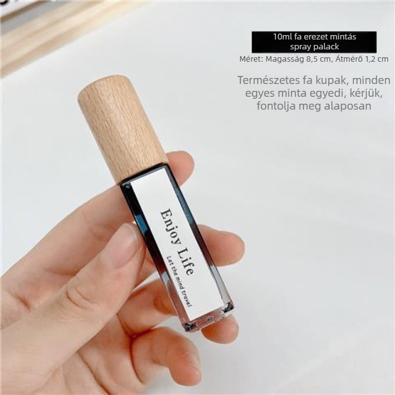 10 ml hordozható retro parfüm üveg, átlátszó üveg, fa fedél, permetező