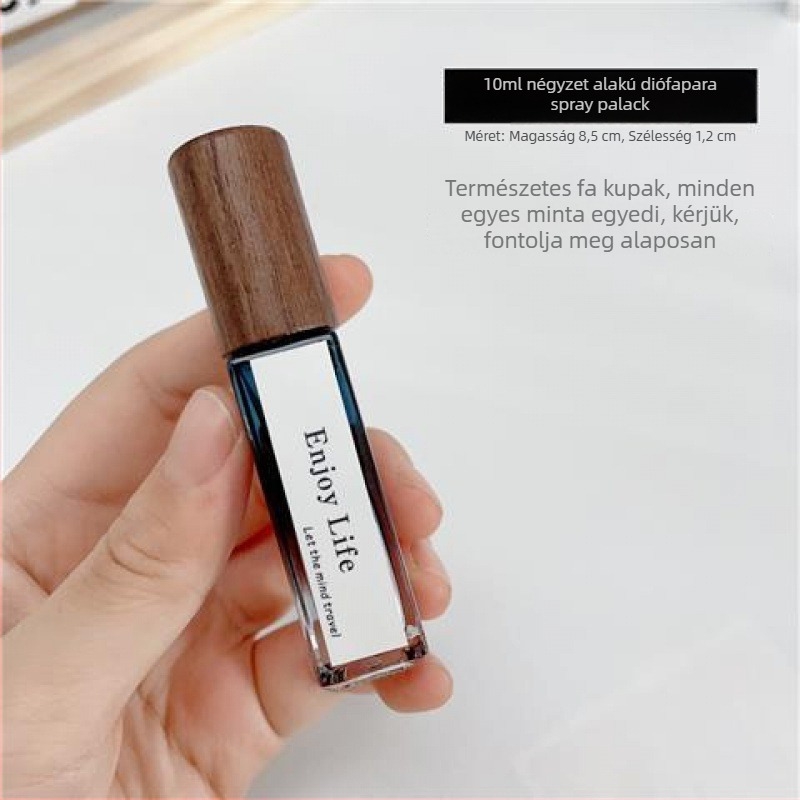 10 ml hordozható retro parfüm üveg, átlátszó üveg, fa fedél, permetező