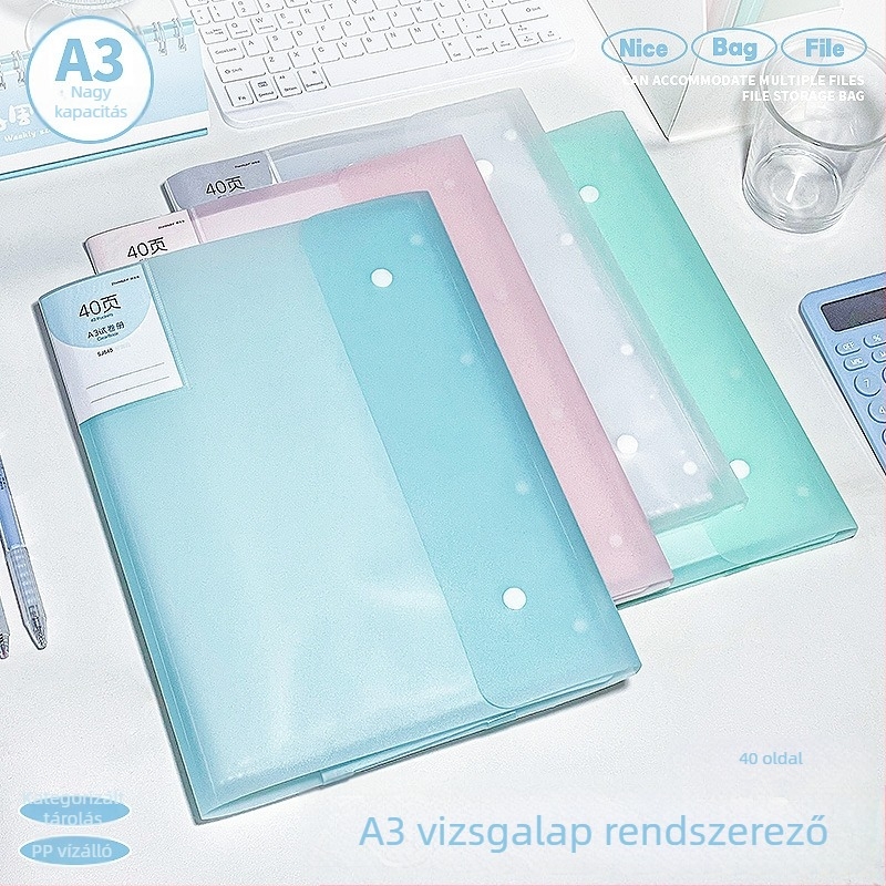 Morandi A3-as tesztpapír-tároló mappa beépített csúszásmentes elválasztóval, nagy kapacitás, levehető belső oldalak, kétoldalas átlátszó