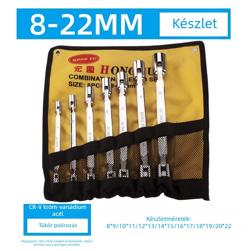 Hongtu kettős fejű csavarkulcs forgó fejjel, virágszerű fej, mozgatható állítható fej, 8–22 mm