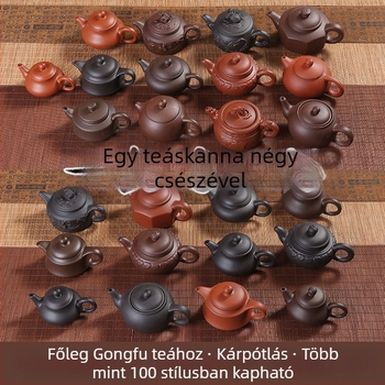 Lila agyag teáskanna négy csészével, kompakt Gongfu teáskészlet, Yixing kerámia vörös agyag szűrő teáskanna, nagy kapacitású