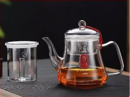 Üveg teáskanna dupla belső kamrával teázáshoz, modern minimalist stílus, otthoni használatra