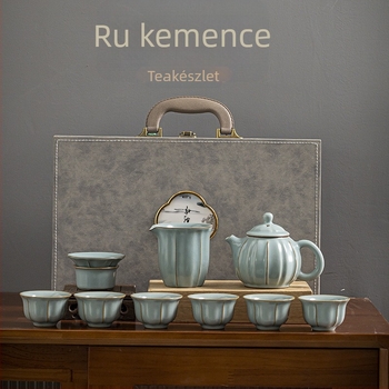 Petál alakú Ru kiln Kung Fu teáskészlet otthonra, kínai stílusú teáskanna és teáscsészék