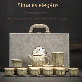 Petál alakú Ru kiln Kung Fu teáskészlet otthonra, kínai stílusú teáskanna és teáscsészék