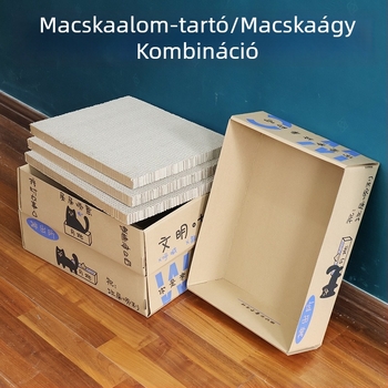 Nagy méretű egyszer használatos macskatatoalett, összecsukható hullámkartonból, félig zárt kialakítás, fröccsenés elleni védelemmel