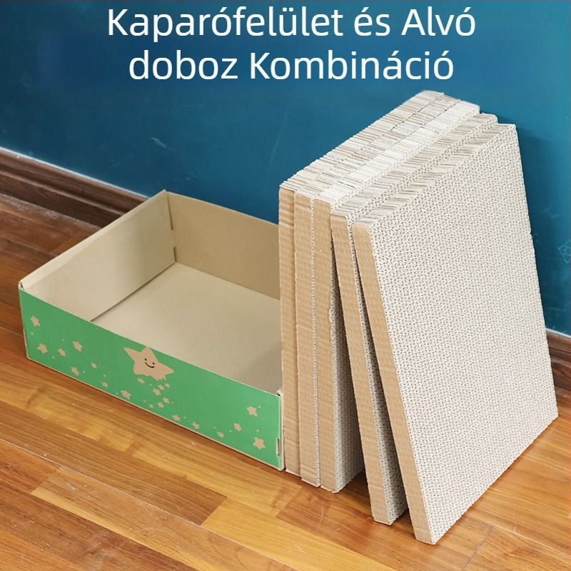 Nagy méretű egyszer használatos macskatatoalett, összecsukható hullámkartonból, félig zárt kialakítás, fröccsenés elleni védelemmel