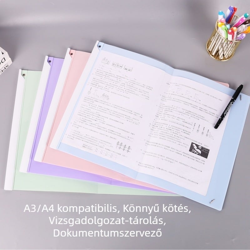 A3-as forgó rudklipsz, átlátszó, többszínű, dokumentumokhoz és vizsgadolgozatokhoz