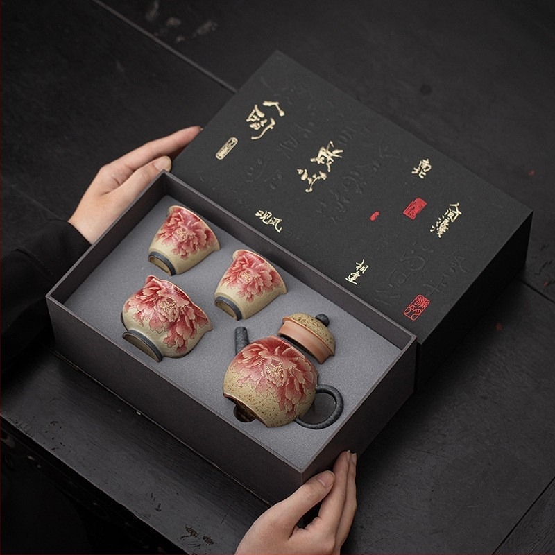 Kék-fehér porcelán teáskészlet: 1 teáskannával és 3 csészével, retro kung-fu tea készlet otthoni használatra, ajándék időseknek és ügyfeleknek.